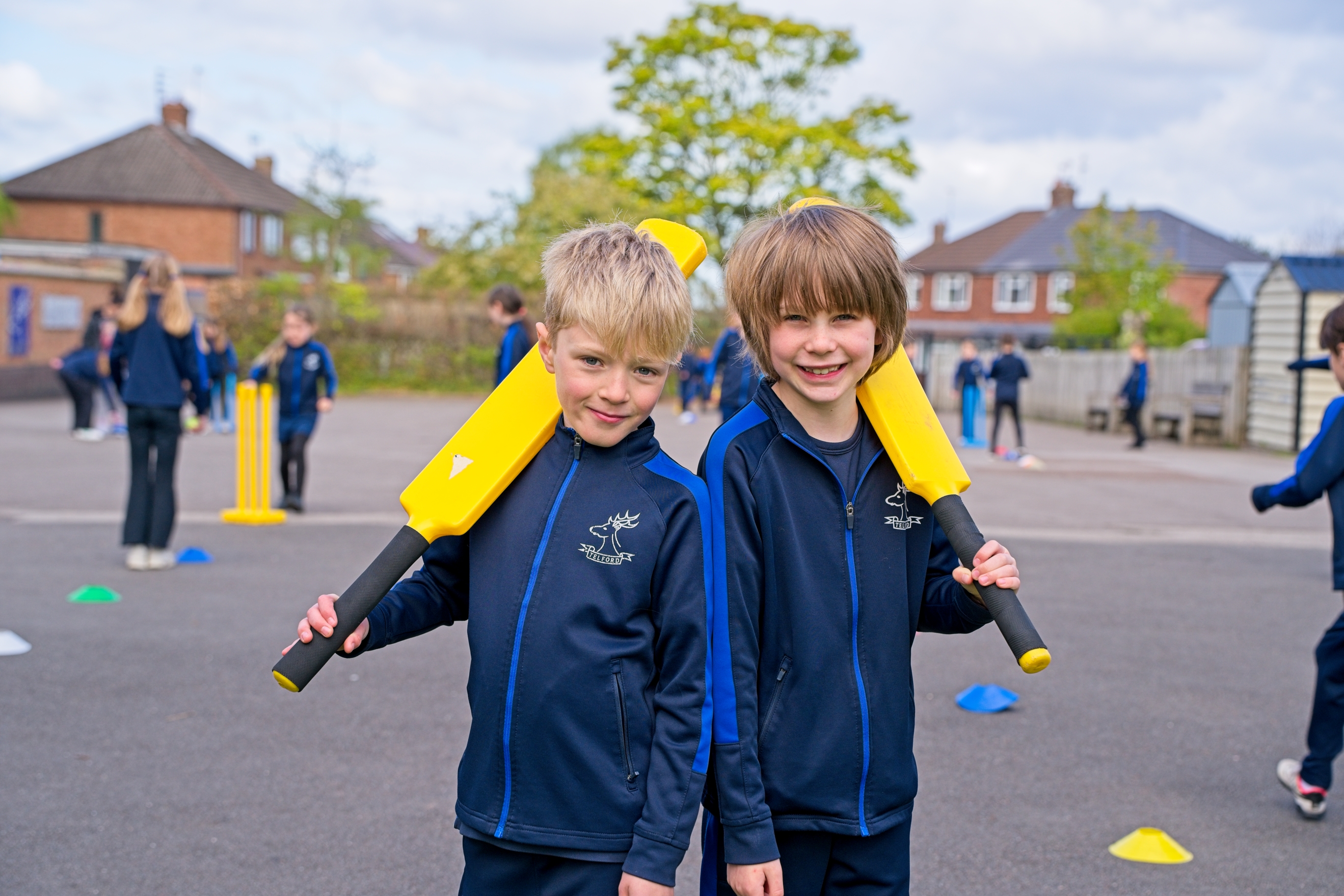 Children preparing for cricket.