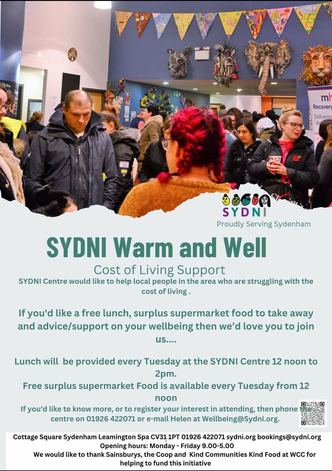 Poster advertising cost of living support offered by the Sydni Centre during December.