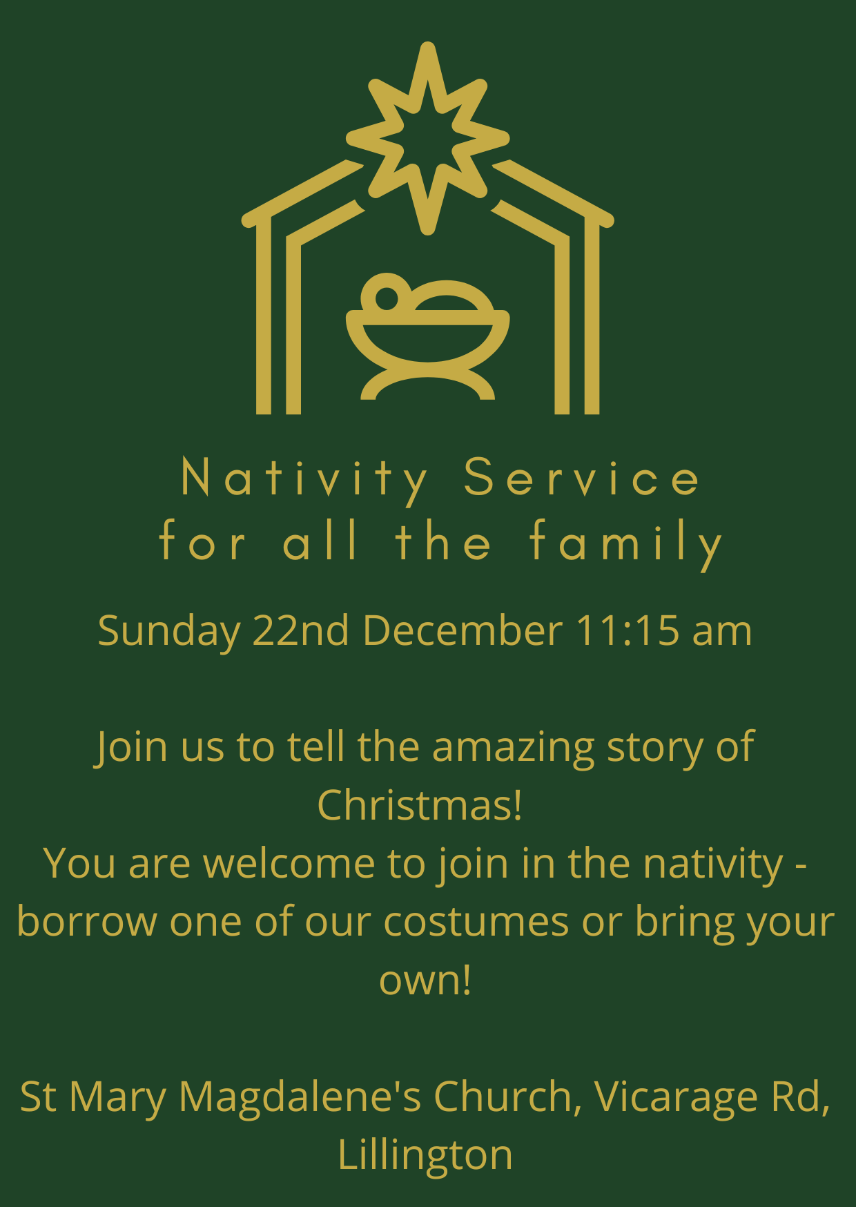 Poster for Nativity Service at St. Mary Magdalene's Church on 22nd December. 